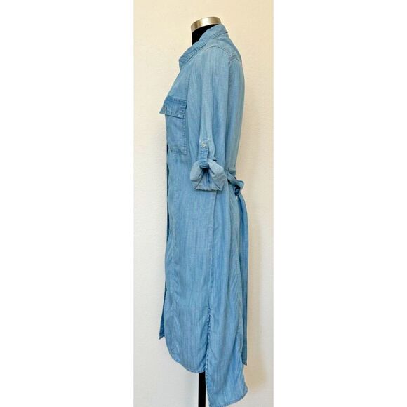 Jones New York Shirt Dress Women 6 Blue Chambray Pockets High Low Midi Dress - Picture 6 of 16